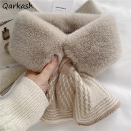 Scarves Imitation Fur Women Scarf Winter Keep Warm Cross Collar Plush Neck Protection Cute Fluffy Korean-style Striped Elegant