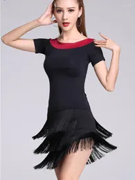 Stage Wear Short Sleeves Latin Dance Practice Modern 2pcs Set Costume Jazz Mesh Patchwork Tops Belly Competition Skirts Suit