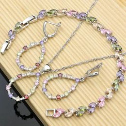 Bracelets Hyperbole Geometric Sier Jewellery Sets Multicolor Cz Bridal Jewellery Charm Stone Earrings Necklace Kits with Bracelet