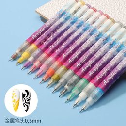 12pcsset Nail Art Drawing Pen Colour tick pen DIY French Waterproof Line Pen Detail Floral Pattern Manicure Tools 240105