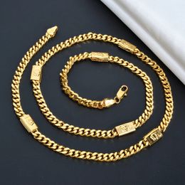7mm Width Cuban Link Chain Necklace Long Hiphop for Women Men Neck Fashion Jewellery Accessories Gold Colour Choker Gifts for Him 240104