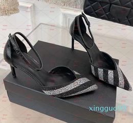 Zebra stripes rhinestone sandals high heels Cowhide and rhinestone uppers Elegant with a little sexy