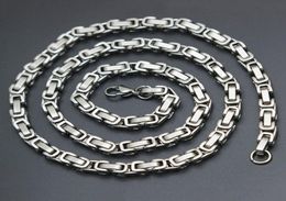 Mens Chain 4mm 5mm Silver Tone 316 Stainless Steel Byzantine Box Link Necklace Chain9905350