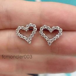 Gold Hollow Heart Earrings Women's Full Diamond Simple Autumn Fashion KG4R