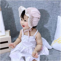 Caps & Hats Hats Princess Infant Bonnet Hat Lace Baby Girls Beanie Cotton Born Pography Props Sunhat Drop Delivery Baby, Kids Maternit Dh2Rq