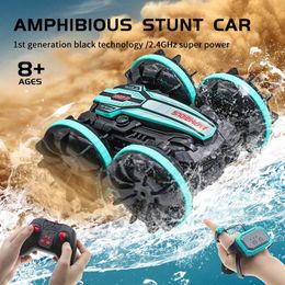 Amphibious RC Car Remote Control Stunt Vehicle Doublesided Flip Driving Drift Rc Outdoor Toys for Boys Childrens Gift 240104