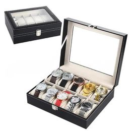 Rings 6/10/12/20 Window Organizer Box Slots Pu Leather Grids Quartz Wrist Watches Storage Box Jewelry Display Case Storage Holder