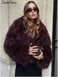 Fashion Fluffy Faux Fur Jacket Loose Furry Turn Down Collar Long Sleeve Coats Female Winter Vintage Warm Lady Overcoat 240104