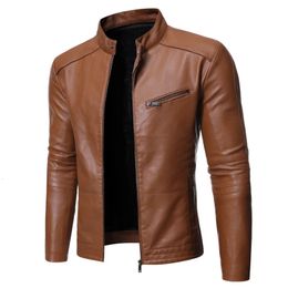 PU Casual Leather Jacket Men Spring Autumn Coat Motorcycle Biker Slim Fit Outwear Male Black Blue Clothing Plus Size S-3XL 240104