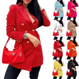 Women's Suits Women Casual Blazer Elegant Dress Small Coat Office Lady Slim Long Sleeve Double Breasted Spring Autumn Thin Suit