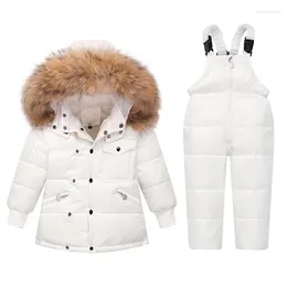 Down Coat Winter Children Clothes Set Boys Girl Ski Overall Baby Snow Jumpsuit White Black -30 Degree Kids Jacket And Pants Parka