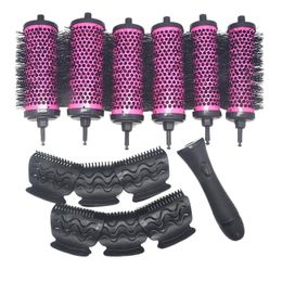 6pcsset 3 Sizes Detachable Handle Hair Roller Brush with Positioning Clips Aluminum Ceramic Barrel Curler Comb Hairdresser 240105