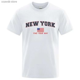 Men's T-Shirts New York Find Your Way Usa Street Letter T-Shirts Men Fashion Oversized Tops Cartoon Summer Tshirt Fashion Loose Tee Clothing T240105