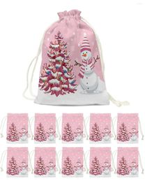 Christmas Decorations Snowman Snowflake Pink Gift Bags Drawstring Pouch Candy Snack Bag Packaging Storage