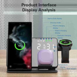 Wireless Chargers 4 in 1 Wireless Charger for Samsung Galaxy S23 S22 Ultra Fast Charging Dock Station for Galaxy Watch 6 / 5 Buds LED Alarm Clock YQ240105