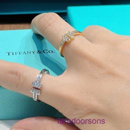 Tifannissm Ring Classic Popular temperamen V Gold Double Full Diamond for Women High Quality 18k Set with T Family Fashionable and Live Batch Have Original Box