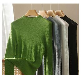 Women's Autumn Seamless 60S Yarn 100 Australia Wool Knitted Shirt Round Neck Half High Collar Underlay Sweater Ladies' Tops 240105