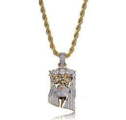 Fashion Copper Gold Color Plated Iced Out Jesus Face Pendant Necklace Micro Pave Big CZ Stone Hip Hop Bling Jewelry3834889