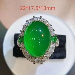 Rings Natural Green Jade Sier Ring with Zircon Chrysoprase Adjustable Bands Women Healing Jewelry Chalcedony Party Wedding Rings