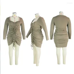 Casual Dresses Women Full Sleeve Square Collar Dress Skinny Elastic Plus Size Office Lady Empire Mini Streetwear Spring 2024