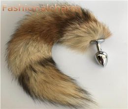 Real Genuine Grass Fox Fur Tail Plug Metal Stainless Butt Toy Plug Insert Anal Sexy Stopper4268096