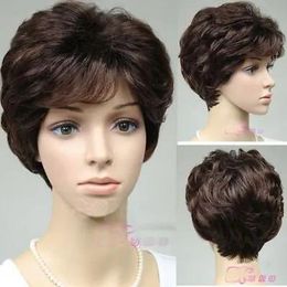 Wigs Hair Brown Mother's Gift Wig Short Curly Wavy Hair Daily Wear Full Wig