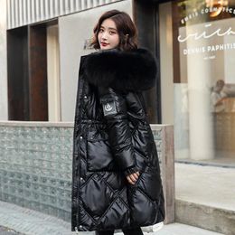 Women's Trench Coats WYWMY Winter Jacket Thickened Down Cotton Coat Fashion Fur Collar Extra Long Bright Overcoat Women Parkas