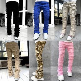 Jeans impilabili da donna da uomo di design viola vestibilità regolare toppe impilate pantaloni dritti distrutti effetto streetwear abbigliamento jeans in denim elasticizzato