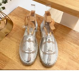 New Linen Embroidered Espadrilles Sandals Flats heels summer women's luxury designers leather sole Evening Casual Sand Dress shoes factory footwear