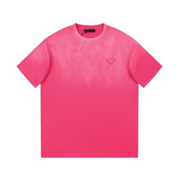 Men's T-shirt summer gradient black and pink short sleeved patch logo simple and fashionable men's and women's loose and casual style