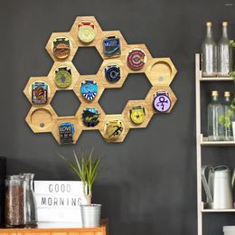 Decorative Plates Medal Display Stand Hexagonal Honeycomb Combination 6 Pcs Wood Exhibition Board Hanger