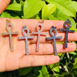 Bracelets 5pcs Ankh Cross Charm Pendant Women Bracelet Necklace Making Zirconia Pave Bling Religious Handcraft Jewelry Accessory Wholesale