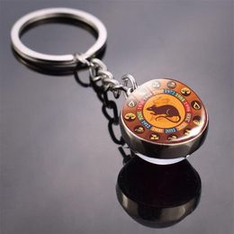Keychains China Traditional Culture 12 Chinese Zodiac Keychain Animal Rat Ox Tiger Glass Ball Keyring For 2021 Year Gift273C