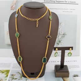 Necklace Earrings Set Brazilian Gold Colour Jewellery For Women Green Crystal Long Chain Stud Luxury Design Wedding Bride