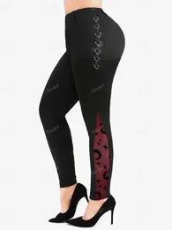 Women's Pants ROSEGAL Plus Size Leggings Mesh Panel Moon Star Print Layered Side Skinny Bottoms Casual Pencil Trousers