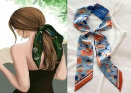 Women Silk Long Hairband Necktie Print Floral Skinny Ribbon Scarf Bag Wrist Bandana Girl Waist Popul 2022 Summer Accessories4309513