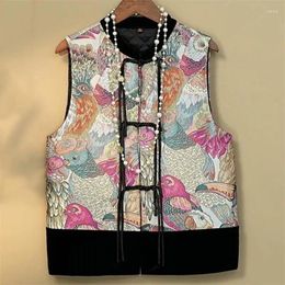 Ethnic Clothing 2024 National Chinese Vest Traditional Flower Jacquard Cotton-padded Retro Sleeveless Waistcoat Oriental Hanfu Tops
