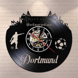 Dortmund City Skyline Wall Clock German States Football Stadium Fans Cellebration Wall Art Vinyl Record Wall Clock Y200109232v