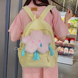 School Bags 2024 Trendy Japanese Style Yellow Backpack For Girls Cute Cartoon Bookbag Travel