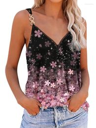 Women's Tanks Sexy V Neck Tops & Tees Printing Pullover Ladies 2024 Summer Casual Zipper Sleeveless Blouse Camis Clothes