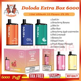 Doloda Extra Box 6000 Puff Disposable Vape Pen 650mAh Rechargeable Battery Mesh Coil 12ml Pre-filled Pod 2% 5% Level Vaporizer Device 6k E Cigarette 10 Flavours In Stock