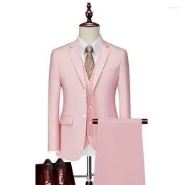 Men's Suits Mens Business Casual (suit Vest Trousers) Wedding Suit High-quality Handsome European And American Pink Three-piece Set