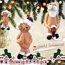 Decorative Objects Figurines 1Pcs Resin Funny Naked Santa Claus Pendant Xmas Male Female Christmas Tree Decora Year Party For Home Dhgpf