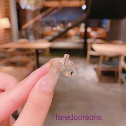 Brand Tifannissm rings for women online shop Thick gold plating Durable Color Preservation Korean Edition Micro Set Zircon Cross Adjustable Have Original Box