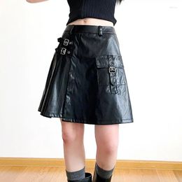 Skirts 2024 Y2k Women's Korean High Waist Short Skirt Fashion Casual PU Leather Mini Work Dress Pocket Solid Bottom