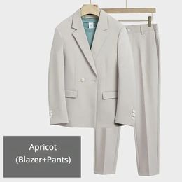 BlazerPants High Quality Fashion Casual Men's Suit Korean Style Fit Jacket Trousers 2 Piece Set Wedding Dress Party S-5XL 240104