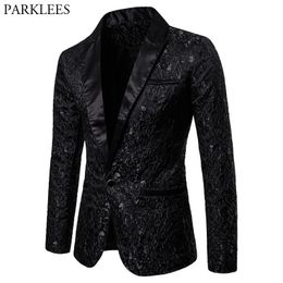 Jackets Black Jacquard Bronzing Floral Blazer Men 2022 Brand Single Button Suit Jacket Men Wedding Party Stage Costume Homme 2xl