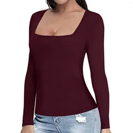 Women's T Shirts Ladies Spring And Winter Solid Colour Casual Fashion Sexy Square Collar Shirt Top