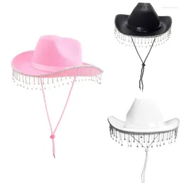 Berets Rhinestones Cowboy Hat Glitter Bride Cowgirl For Wedding Costume Accessory