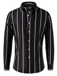 Men's Longsleeved Shirt Wide Stripe Slimfit Casual Fashion Black White Top 240105